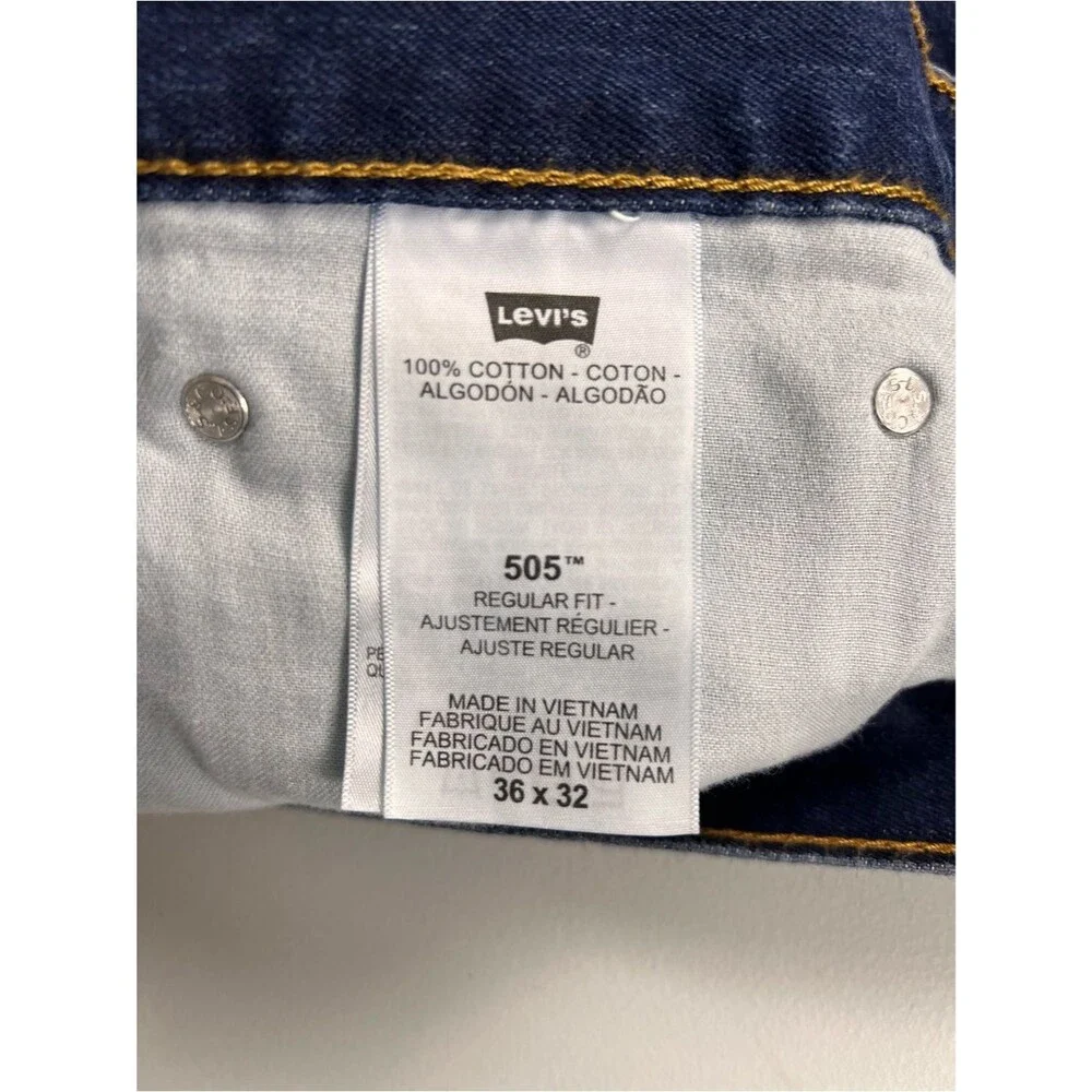 Levi’s 505 Regular Fit Dark Wash Jeans Straight Leg 36 x 32